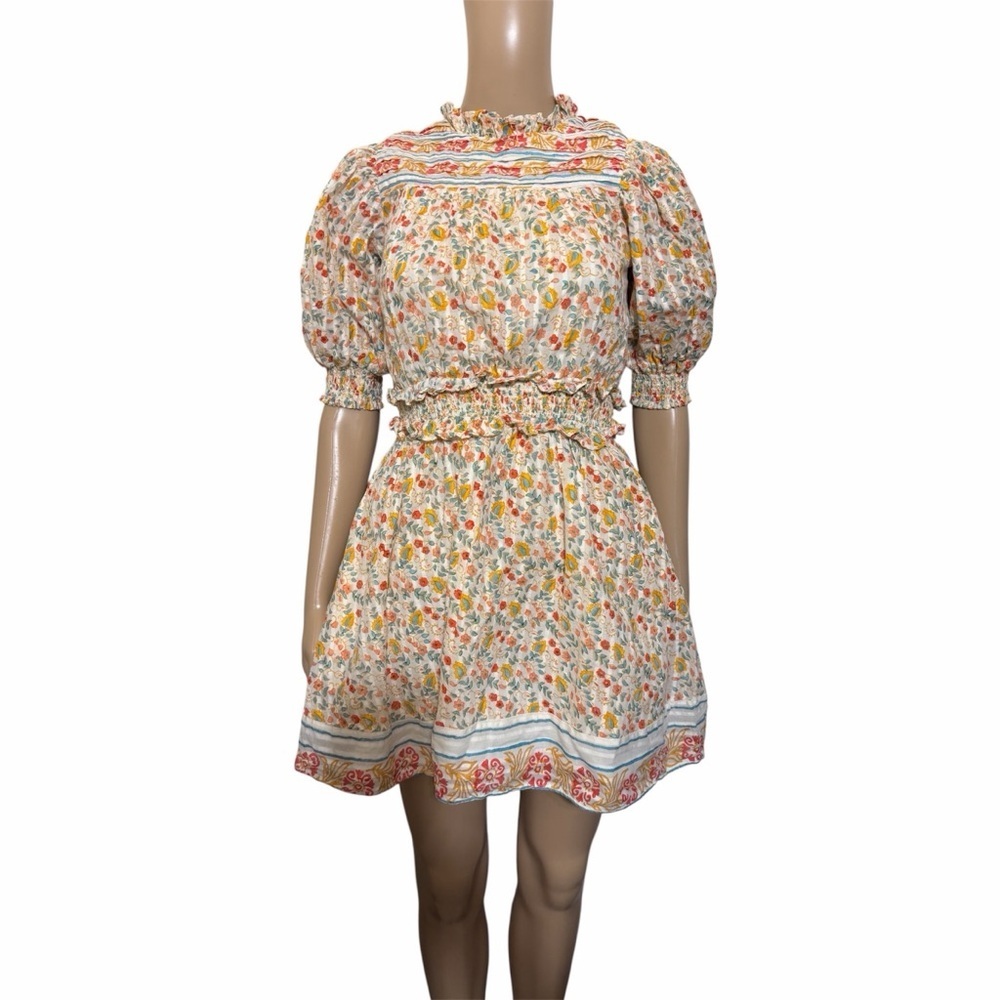 Cleobella cottage core Cream Mini Dress with Multicolor Floral Print
